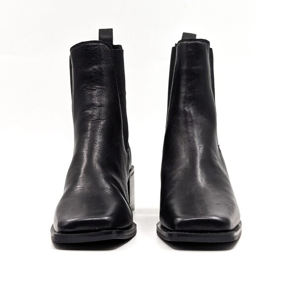 Aldo Women Ruth Black Leather Vintage Retro Square Toe Chelsea Boots size 8.5 - Picture 10 of 11